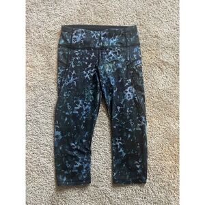 Lululemon Run Top Speed Crop Leggings Blue Floral Backdrop Med Rise Size 4‎